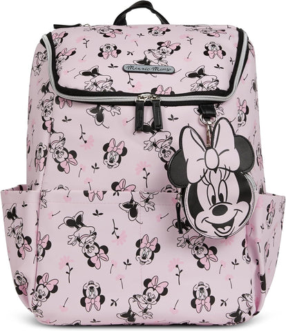 Disney Diaper Bag Backpack with Changing Pad Minnie Mouse – 16” Nylon Baby Bag for Parents, Insulated Bottle Holders, Multiple Storage Pockets