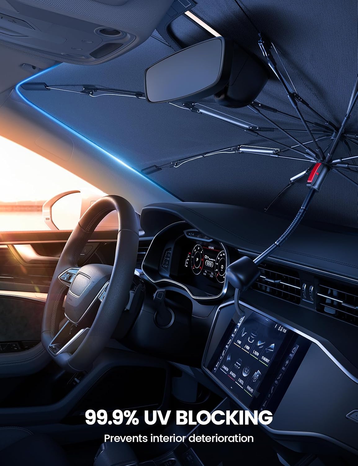 Tesla Model 3/Y Foldable Windshield Sunshade Umbrella UV Block 10-Rib Frame