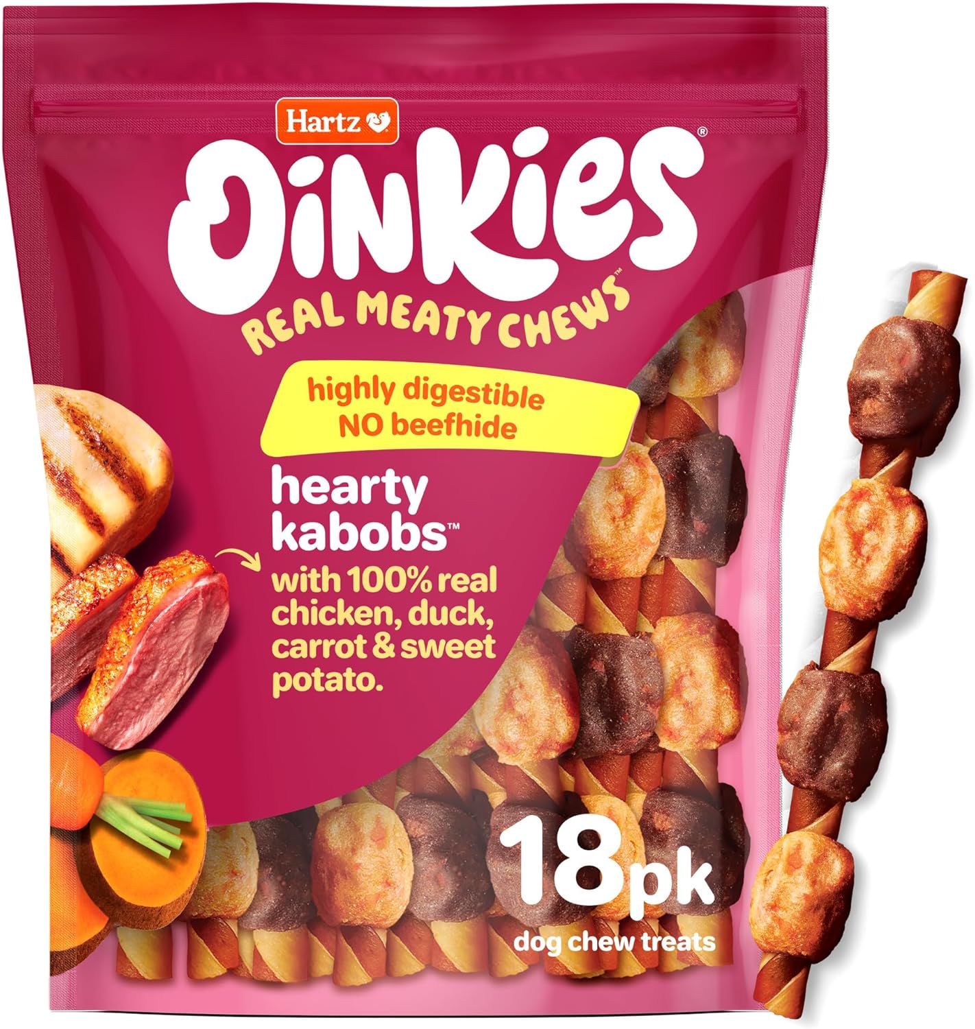 Oinkies Hearty Kabobs Rawhide‑Free Dog Treats, 18 Count