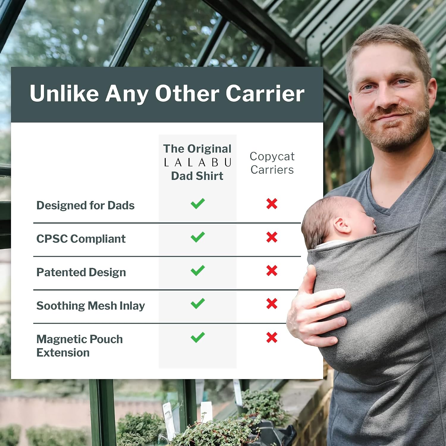 Lalabu The Dad Shirt | Hands-Free Baby Carrier for Dads - Black - Medium