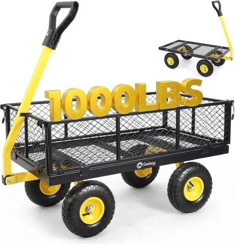 Sekey Steel Garden Cart, 1000 lb Capacity, Removable Sides, 10 in Tires