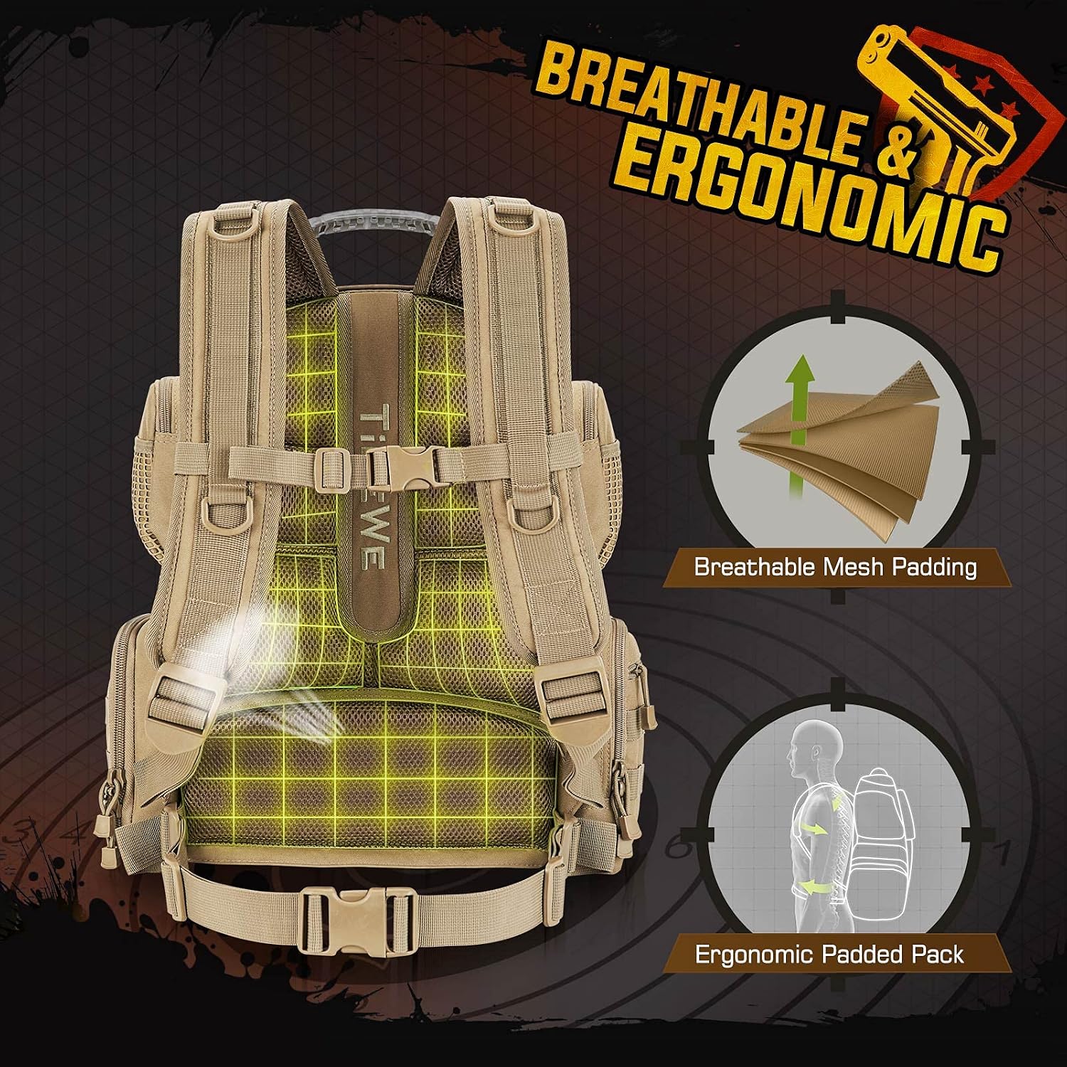 TIDEWE Gun Range Backpack for Handguns, Tactical Shooting Range Bag