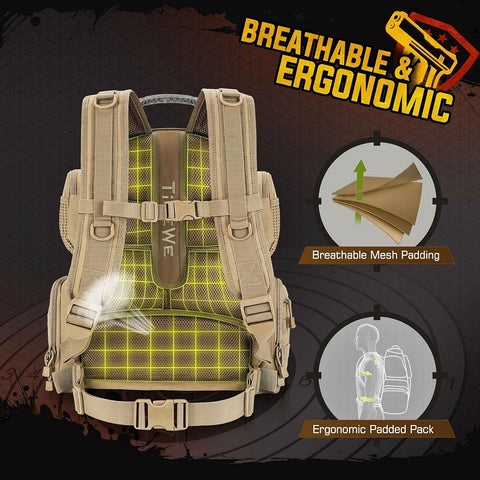 TIDEWE Gun Range Backpack for Handguns, Tactical Shooting Range Bag