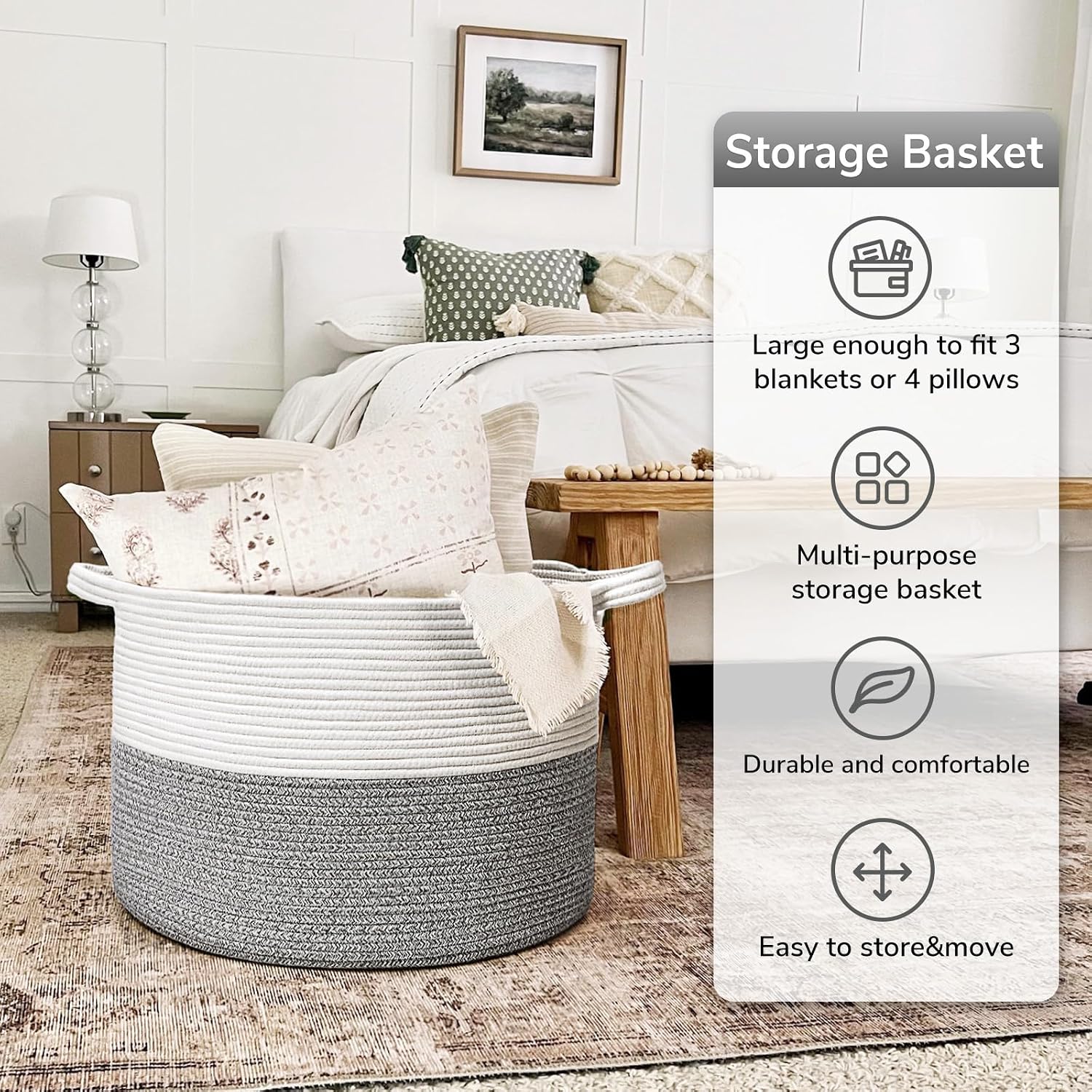 Goodpick Woven Blanket Basket Living Room, Toy Bin for Playroom, 85L