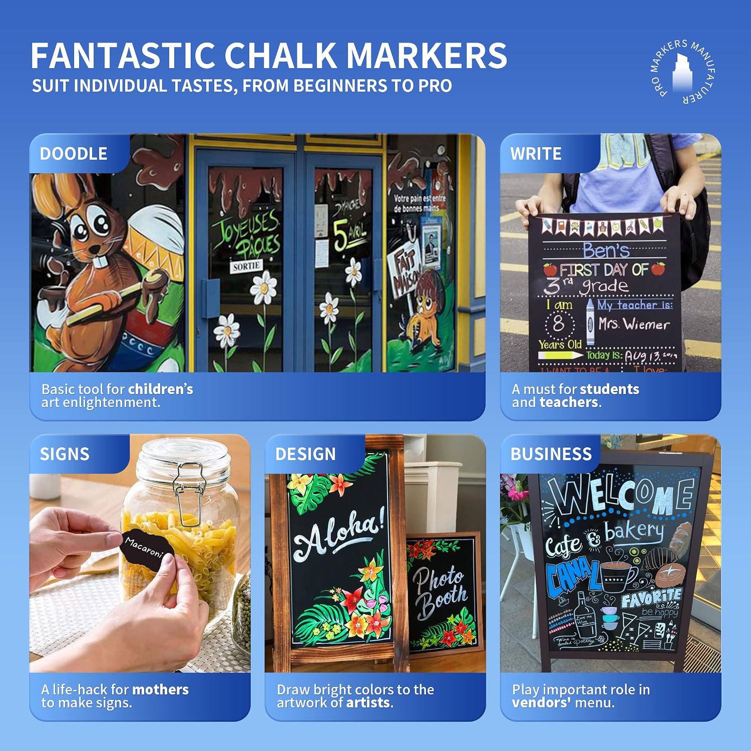SILENART White Chalk Markers - 15mm Jumbo Tip Car Marker - Wide Thick Window Chalk Pen for Chalkboard, Window, Glass, Mirror, Blackboard