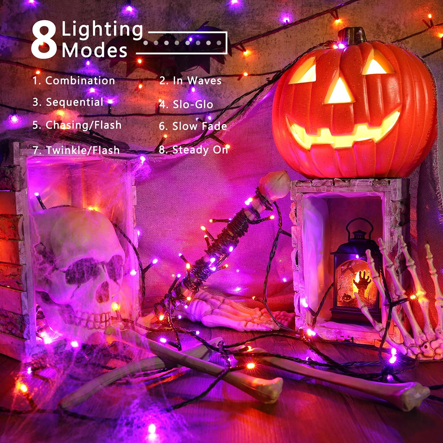 BrizLabs Purple Orange Halloween String Lights Connectable 78.74ft 240 LED