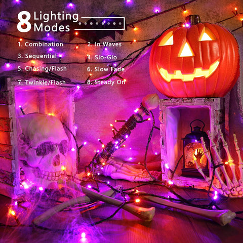 BrizLabs Purple Orange Halloween String Lights Connectable 78.74ft 240 LED