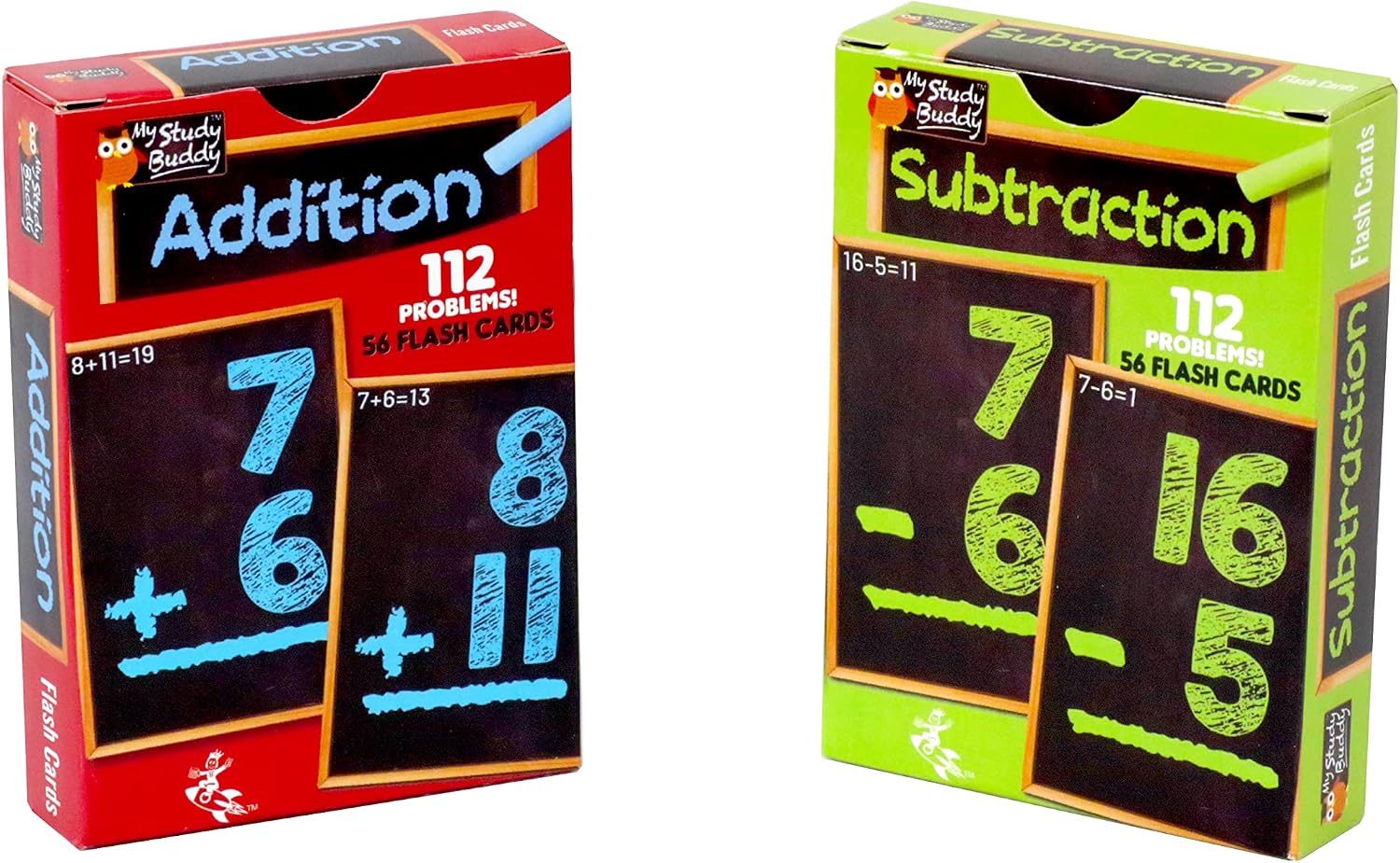 Regal Games Math Flash Cards for Addition & Subtraction - 1st, 2nd, 3rd Grade & More - Flash Cards Math for Kids (112 Cards - 2 Packs)