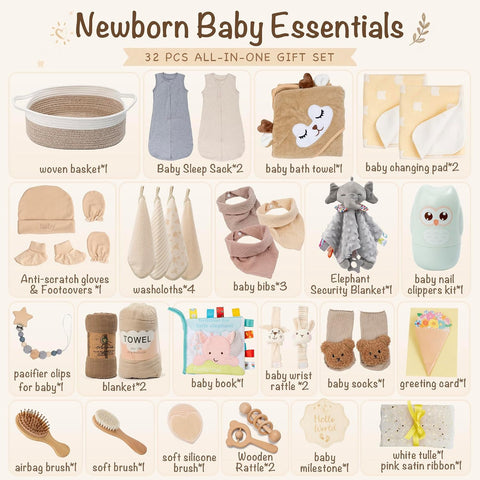 32 Piece Baby Gift Basket – Luxury Curated Baby Gift Basket for Newborn
