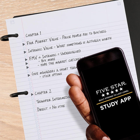Five Star Flex Refillable Notebook + Study App, College Ruled Paper and 1-1/2 Inch TechLock Ring Binder with Pockets, Tabs and Dividers, 300 Sheet Capacity, Black (29324AA2)