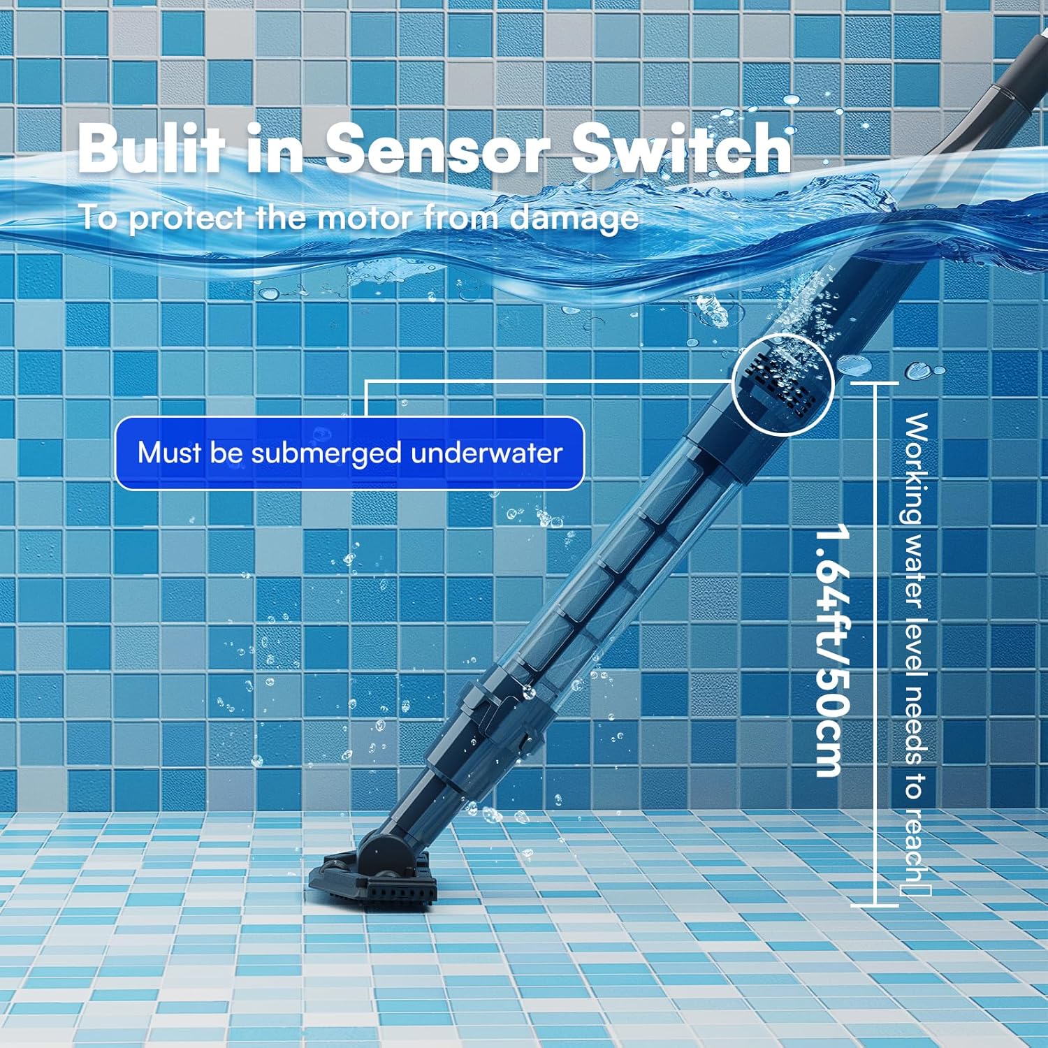 PoolMr Handheld Pool Vacuum for Above Ground Pool & Hot Tub Vacuum, with 2 Brush Heads, 90 Mins Running Time, 13.2 Gallons/Min Powerful Suction, Ideal for Cleaning Debris and Sand Underwater, Black
