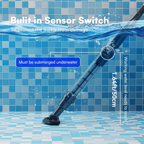 PoolMr Handheld Pool Vacuum for Above Ground Pool & Hot Tub Vacuum, with 2 Brush Heads, 90 Mins Running Time, 13.2 Gallons/Min Powerful Suction, Ideal for Cleaning Debris and Sand Underwater, Black