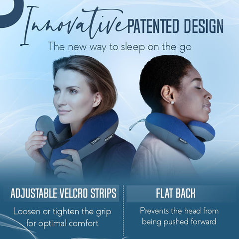 BCOZZY Travel Neck Pillow for Airplane– Patented Double Support for Head, Neck, and Chin. Best for Long Flights, Plane Sleeping, and Car Rides. Adjustable Size. Fully Washable. Carry Bag. Large, Black