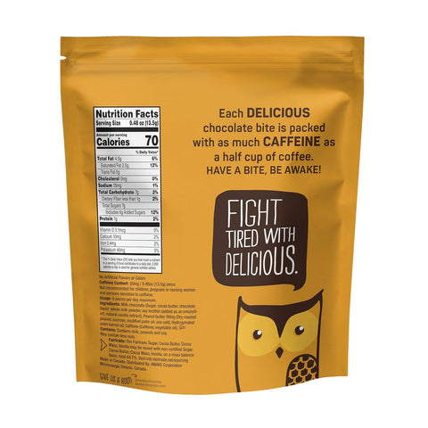 AWAKE - Caffeinated Chocolate Bites - Peanut Butter Milk Chocolate, 50 pieces - 50mg Caffeine - Wrapped Energy Bites - Coffee Alternative - Fairtrade, Gluten Free, Non GMO - 0.48oz