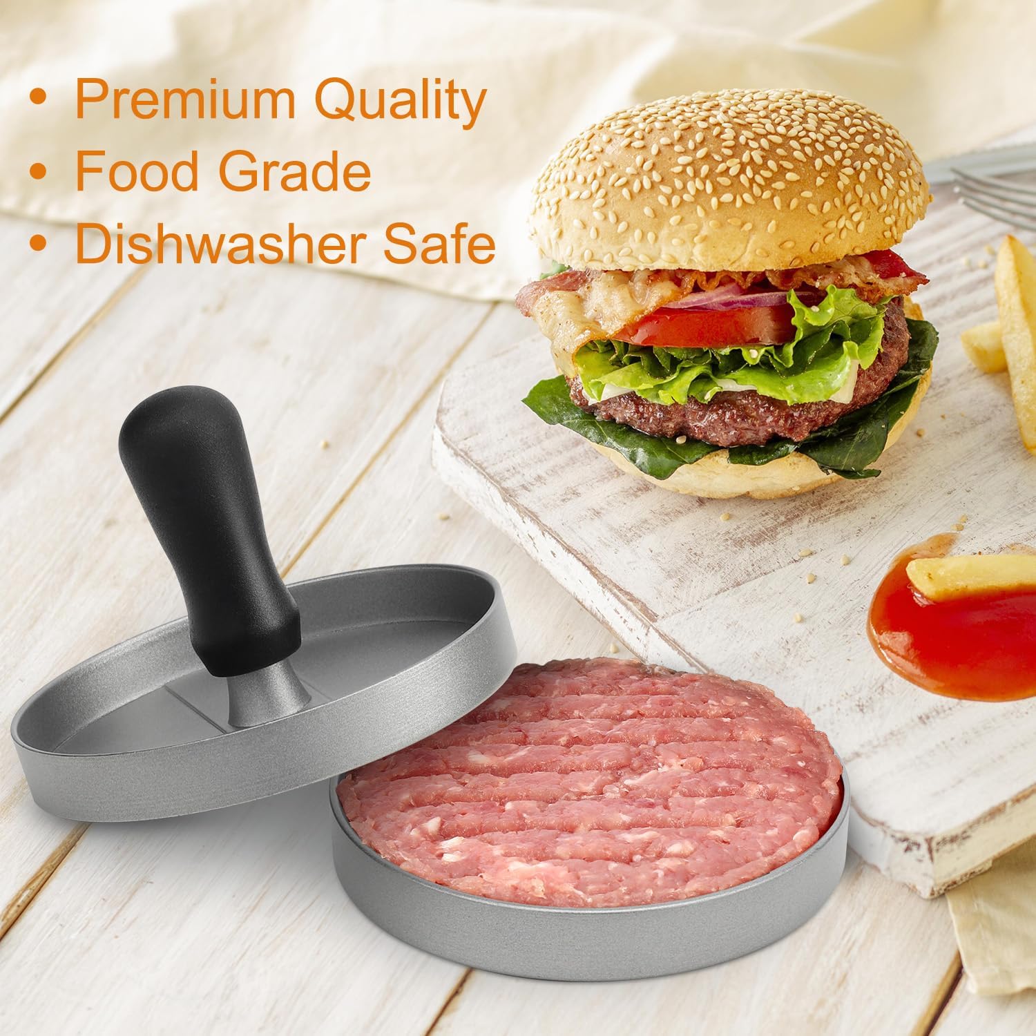 TACGEA Burger Press 150 Patty Papers, Non-Stick Hamburger Patty Maker with Wax Paper, Aluminum Burger Maker for Kitchen BBQ Grill