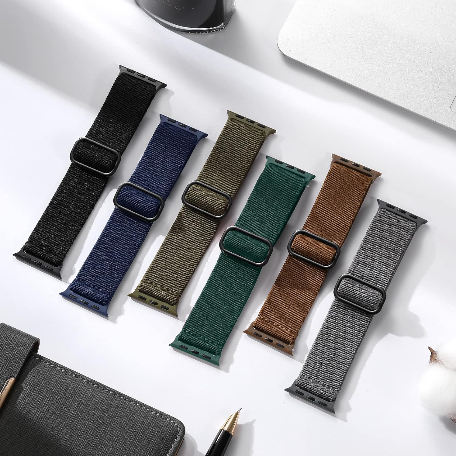 Maledan 10-Pack Stretchy Nylon Solo Loop for Apple Watch Bands Women Men