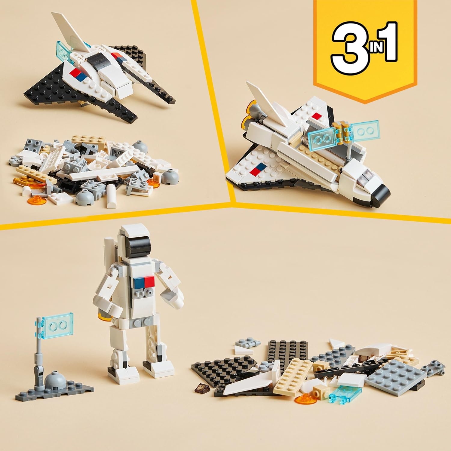 LEGO Creator 3 in 1 Space Shuttle Toys - Space Toys Building Set for Boys & Girls, Ages 6+ - Option to Build 2 Spaceships or Astronaut - Educational Gift for Kids Birthday & Holidays - 31134
