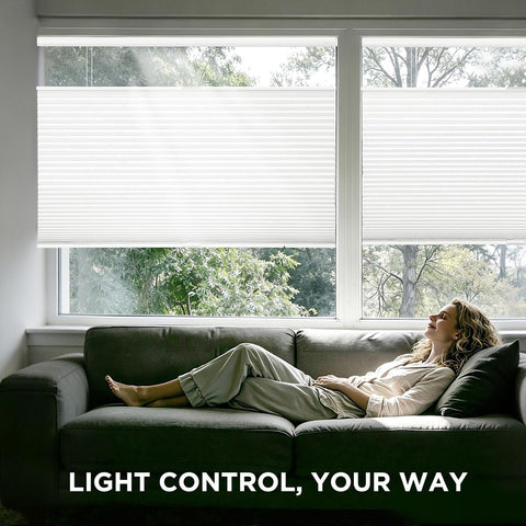 Joydeco No Drill Blackout Cordless Cellular Shades, 35" W x 64" H, White