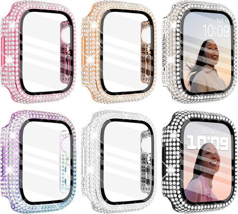 Wingle 6 Pack for Apple Watch Case 41mm Series 9 8 7 with Screen Protector, Over 400 Bling Crystal Diamond Apple Watch Face Cover Bumper with Tempered Glass Screen Protector for Women iWatch 9 8 41 mm
