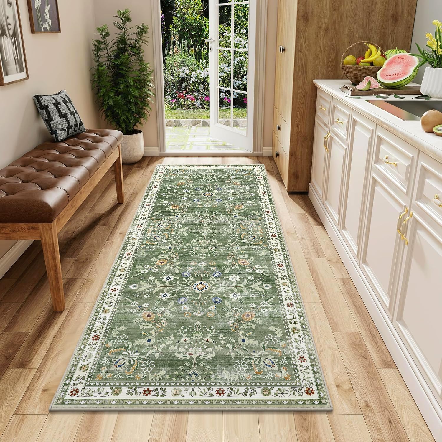 Yamaziot 2x5 Washable Hallway Runner Rug Non Slip Floral Carpet, Sage Green