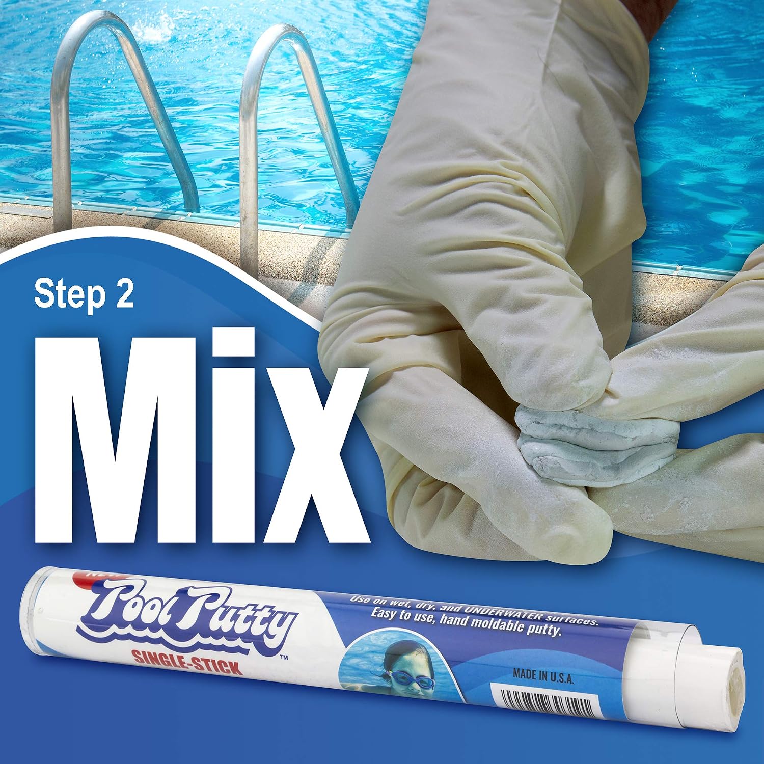 Single-Stick 4 oz | Pool & Spa Repair | Easy for Anyone to DIY | Works Underwater or Above | Fix Cracks Leaks in Concrete, Fiberglass & Other Surfaces | by Atlas Minerals