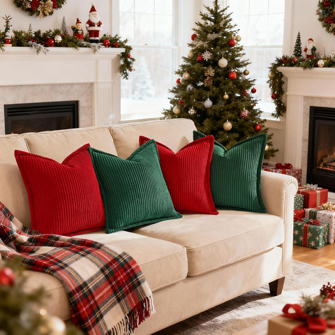 Mecatny Soft Corduroy Throw Pillow Covers 26x26 Set of 2 Christmas Green