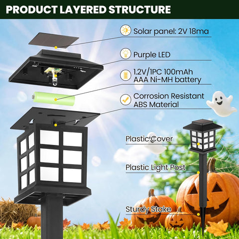 GIGALUMI Halloween Solar Lights Outdoor,12ps Purple Halloween Decorations.