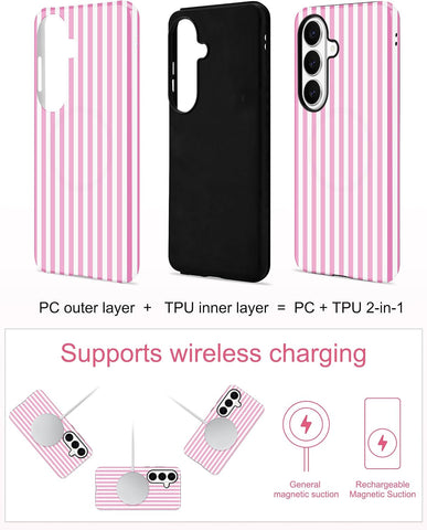 Magnetic Striped Phone Case for Samsung Galaxy S26 Plus, Pink
