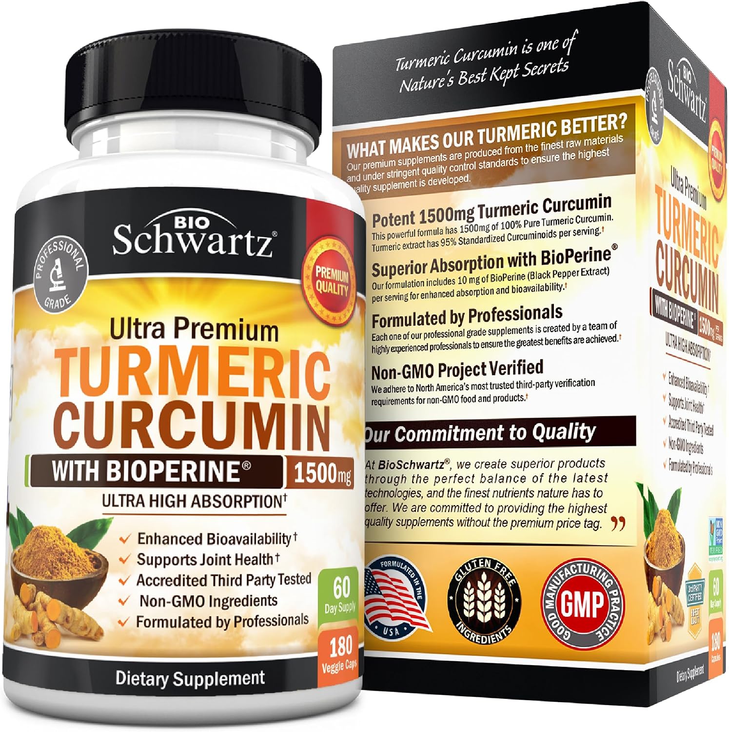 Turmeric Curcumin with Black Pepper Extract 1500mg - 180 Capsules