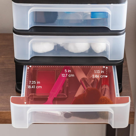 IRIS USA 4-Pack, 3-Drawer Small Plastic Stacking Desktop Organizer, Black | Keep dorm desks tidy with drawers for school supplies, makeup, chargers, snacks and everyday college essentials