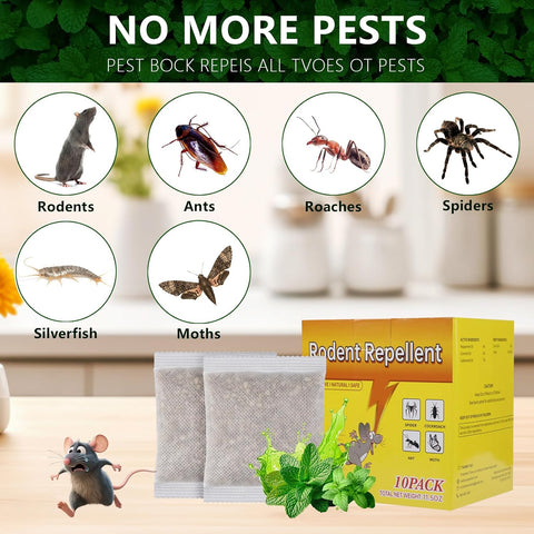 10 Pack Mouse Rodent Repellent, Peppermint Lemon Oil Mice Repellent for Squirrel Rats Spider Pests, Natural Deterrent for Kitchen, Warehouse, Car, Indoor, Outdoor, Safe for Pets Family