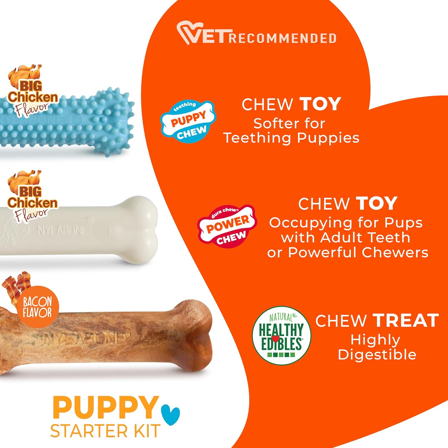 Nylabone New Puppy Starter Kit, Puppy Teething Toys, 3 Pack, Blue