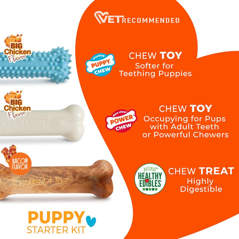 Nylabone New Puppy Starter Kit, Puppy Teething Toys, 3 Pack, Blue
