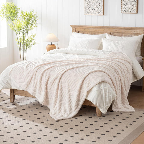 Beige Throw Blanket - Soft & Fluffy Fleece, Cute & Aesthetic, Perfect for Sofa, Couch, Chair, Bed, Living Room & Bedroom, All-Season Use, Plush & Cozy Decorative Blanket 50x60