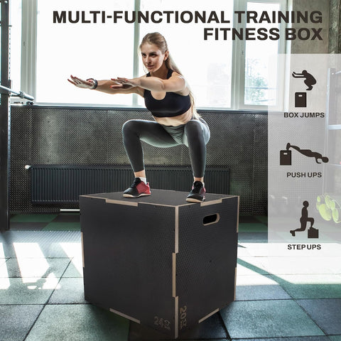 Signature Fitness Non-Slip Wooden Plyo Box Jump Exercise Platform, Plyometric Workout Equipment for Home Gym, Training Step Box, ​M​ultiple Sizes