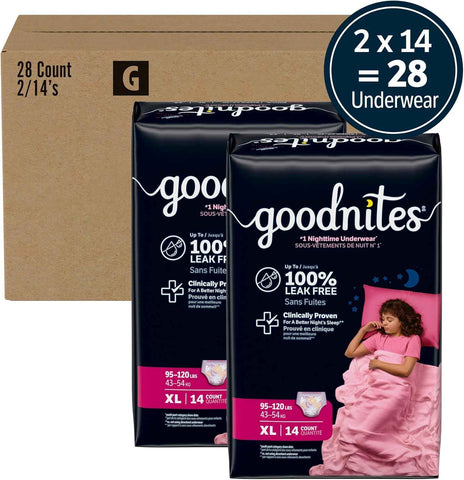 GoodNites Girls Nighttime Underwear, Size Extra Large, 28 Ct, 2 Packs of 14