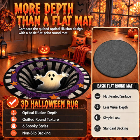 3D Halloween Rugs, Halloween 3D Rugs Optical Illusion, Soft and Durable Crystal Velvet Fabric, Halloween Indoor Decor(D-24 * 24inches)