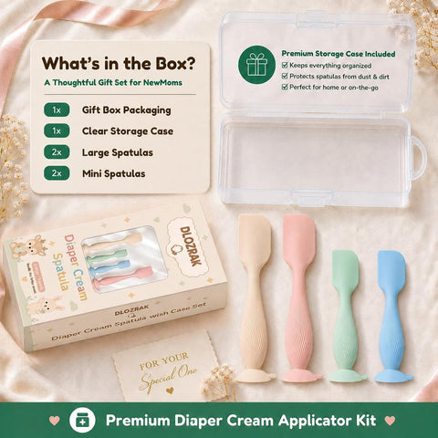 4-Pack Diaper Cream Spatula Set & Case, Ergonomic Baby Butt Paste Spatula