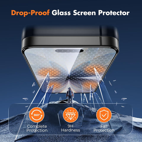 UNBREAKcable for iPhone 17 Screen Protector, 3-Pack Full Coverage Tempered Glass Screen [Military Grade Shatterproof] [9H Hardness] [Bubble Free] [Easy Installation] [99.99% HD Clear] for iPhone 17