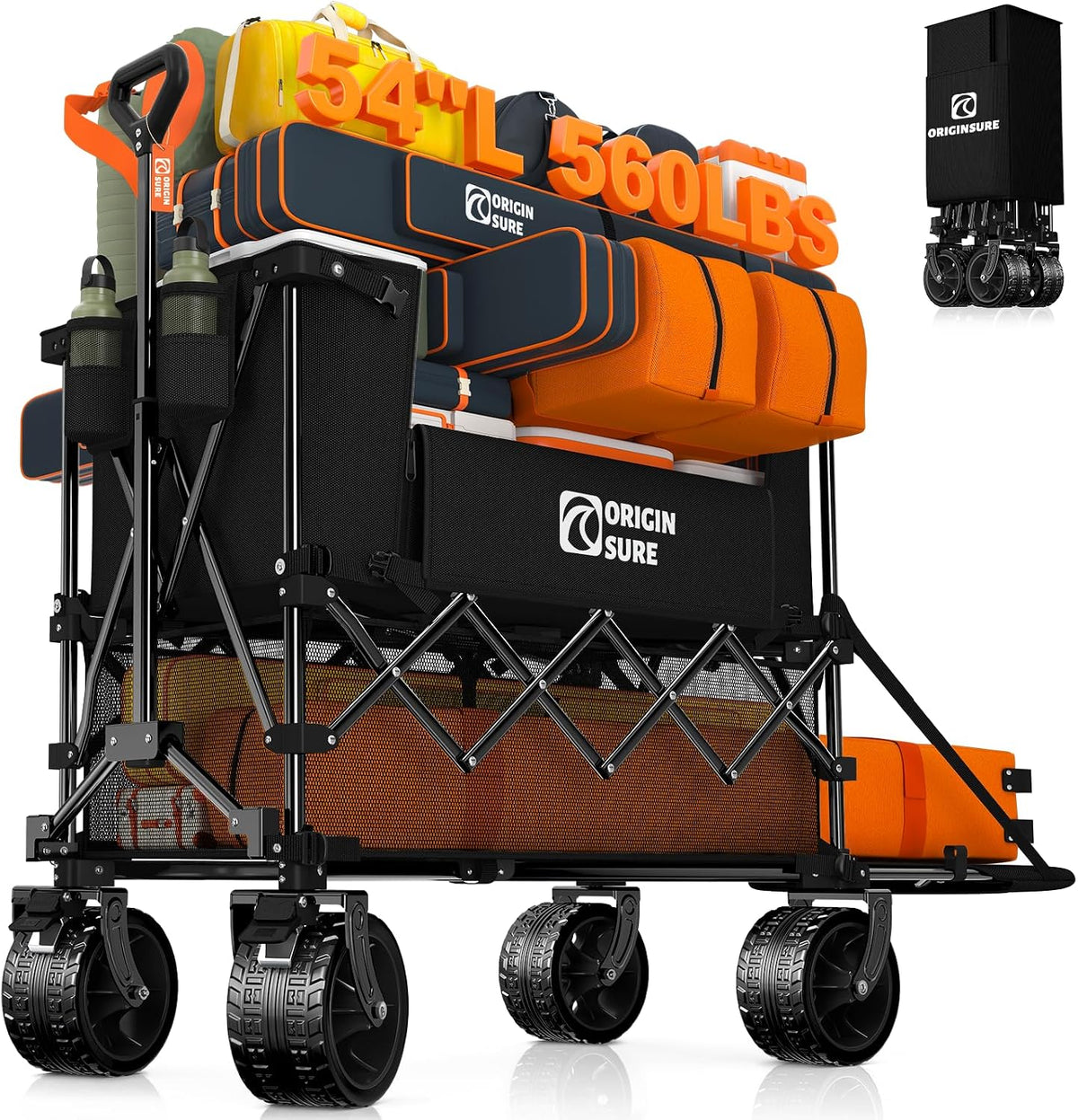 Originsure 400L Foldable Double Decker Wagon, 54" L Tailgate, 560lbs, Black