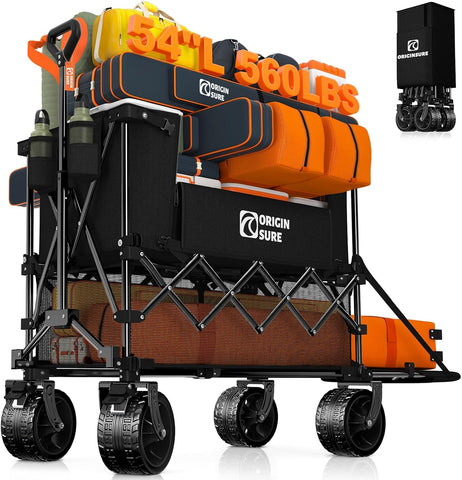 Originsure 400L Foldable Double Decker Wagon, 54" L Tailgate, 560lbs, Black