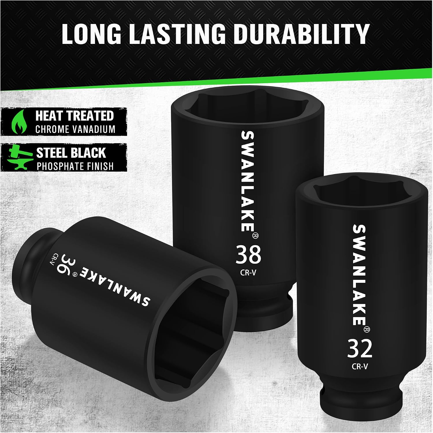 SWANLAKE 9-Piece 1/2" Impact Axle Nut Socket Set, Deep Metric Large Socket Set, 29mm 30mm 31mm 32mm 33mm 34mm 35mm 36mm 38mm, Cr-V Spindle Joint High Torque Wheel Nut Sockets