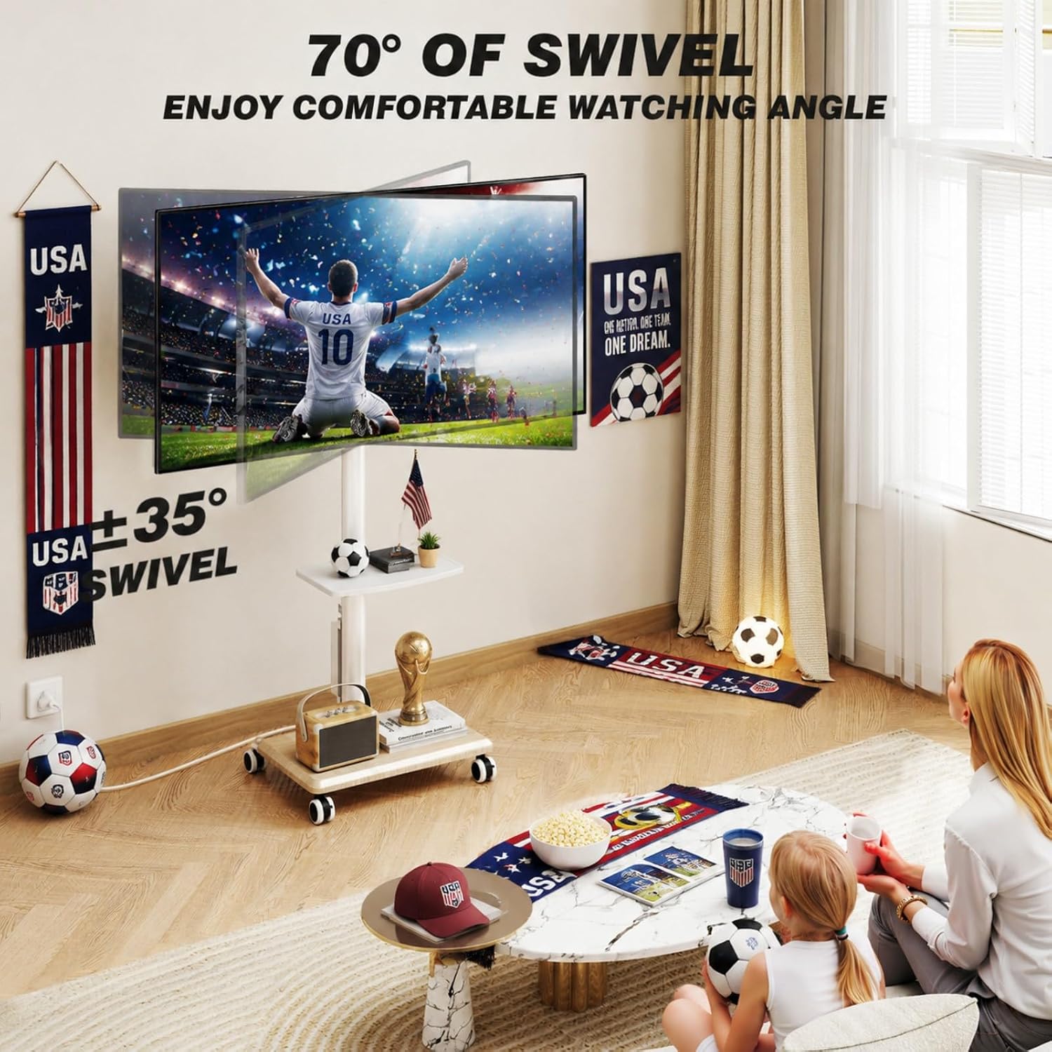 5Rcom Rolling TV Stand with Power Outlet for 32-60 inch TVs