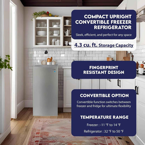 Conserv 4.3cf Compact Upright Freezer REVERSIBLE DOOR Freestanding 110V