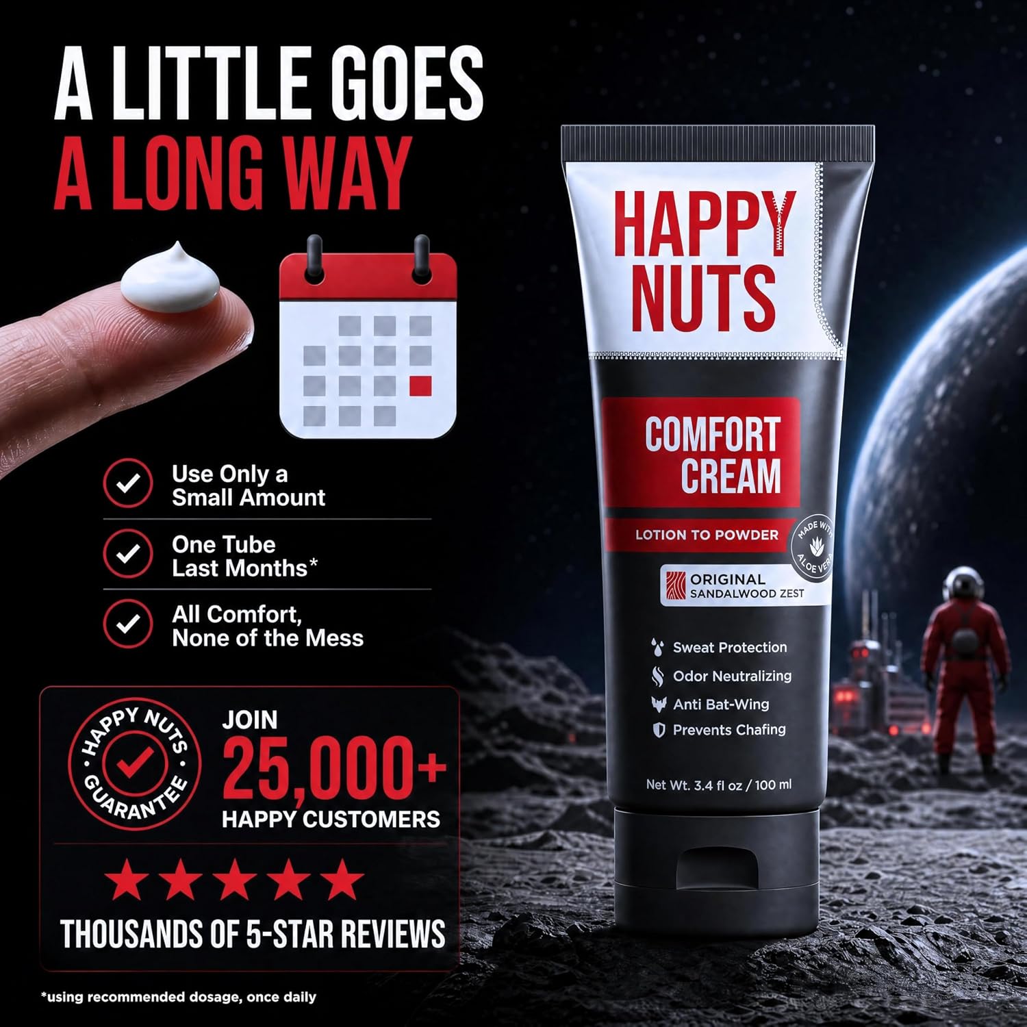 HAPPY NUTS Comfort Cream Deodorant For Men: Anti-Chafing Sweat Defense, Odor Control, Aluminum-Free, Travel Essential, Mens Deodorant & Hygiene Products for Men's Private Parts 3.4 Fl Oz - Original