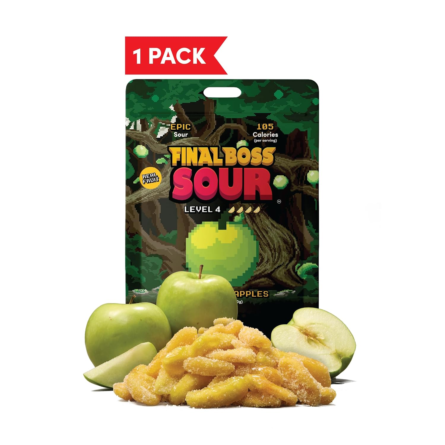 Final Boss Sour Fruit Candy, Green Apple, Level 4, 1 Pack