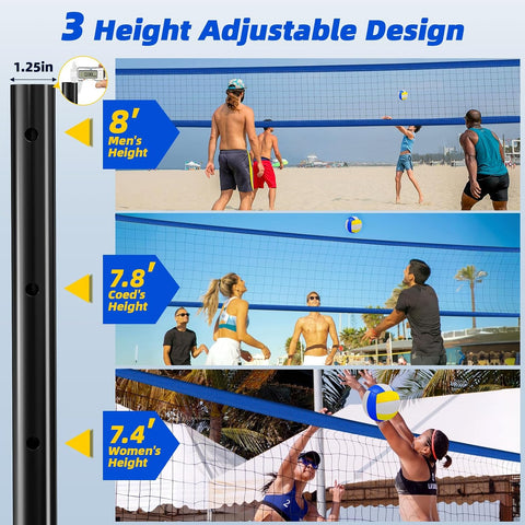 Professional Outdoor Volleyball Net Set with Adjustable Poles & Anti-Sag Design, Portable Volleyball Net Includes Beach Fixed Plate, Scoreboard, Boundary Line and Carry Bag for Backyard Beach Grass