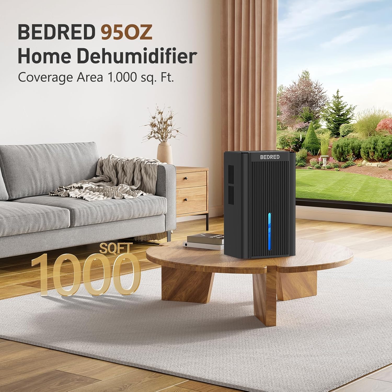 BEDRED Dehumidifier, 95OZ Dehumidifier for Home 1000 sq ft - Quiet with Auto Shut Off & Relaxing 7 Color Ambient Light, Ideal for Livingroom, Bedroom, Basement (Black)