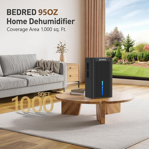 BEDRED Dehumidifier, 95OZ Dehumidifier for Home 1000 sq ft - Quiet with Auto Shut Off & Relaxing 7 Color Ambient Light, Ideal for Livingroom, Bedroom, Basement (Black)