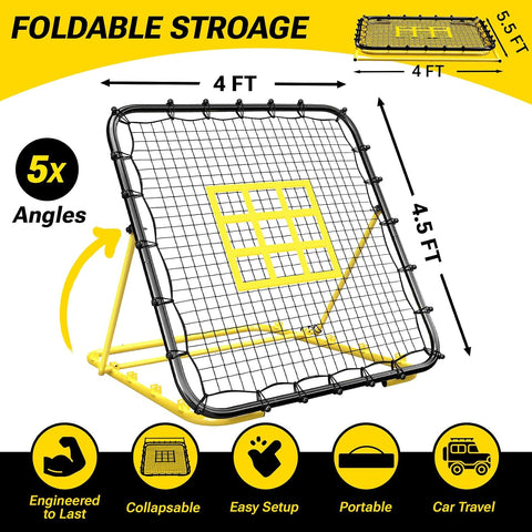 Dimples Excel 4x4.5 FT Heavy-Duty Baseball Rebounder, 45-Ply Pitchback Net